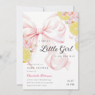 Citrus Pink Bow Lemon Baby Shower Invitation