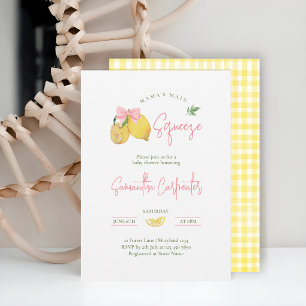 Citrus pink bow lemon baby shower invitation