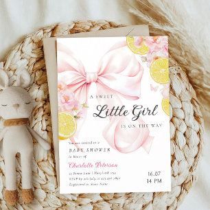 Citrus Pink Bow Lemon Baby Shower Invitation
