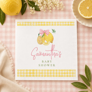Citrus pink bow lemon baby shower napkin