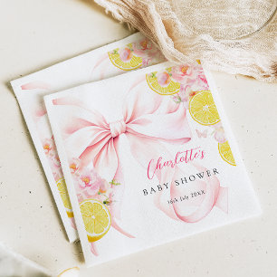 Citrus Pink Bow Lemon Baby Shower Napkin