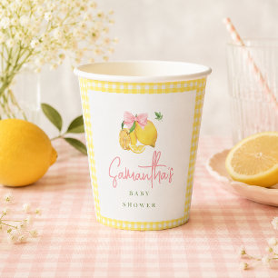 Citrus pink bow lemon baby shower paper cups