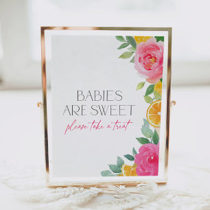 Citrus Pink Floral Baby Shower Dessert Table Sign