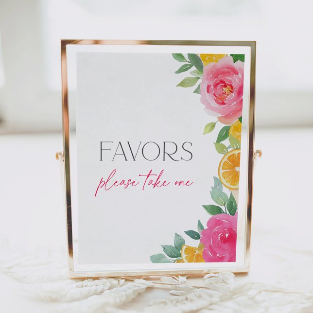 Citrus Pink Floral Baby Shower Favours Sign (Creator Uploaded)