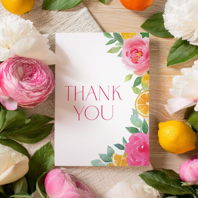 Citrus Pink Floral Baby Shower Thank You Card (Creator Uploaded)
