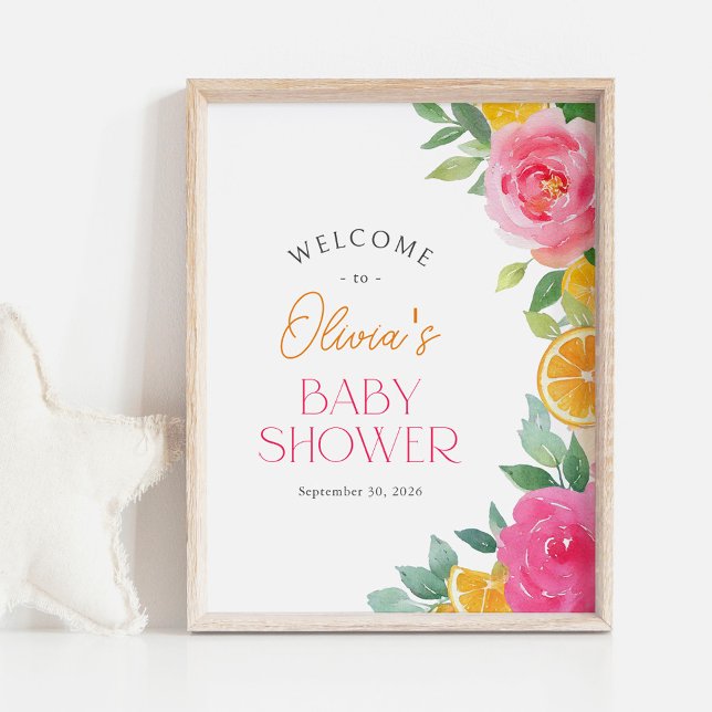 Citrus Pink Floral Baby Shower Welcome Sign (Creator Uploaded)
