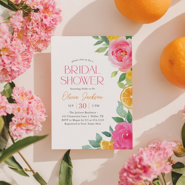 Citrus Pink Floral Bridal Shower Invitation (Creator Uploaded)