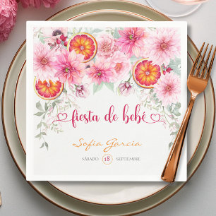 Citrus & Pink Flowers Fiesta Spanish Baby Shower Napkin