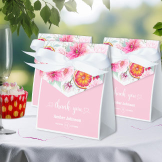Citrus & Pink Watercolor Flowers Baby Shower Favour Box