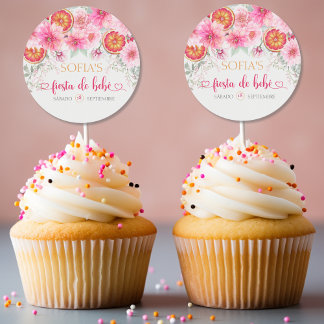 Citrus Pink Watercolor Flowers Spanish Baby Shower Classic Round Sticker