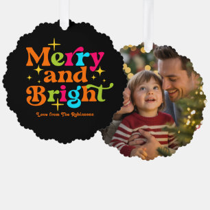 Citrus Pop Merry & Bright Retro Christmas Photo Tree Decoration Card