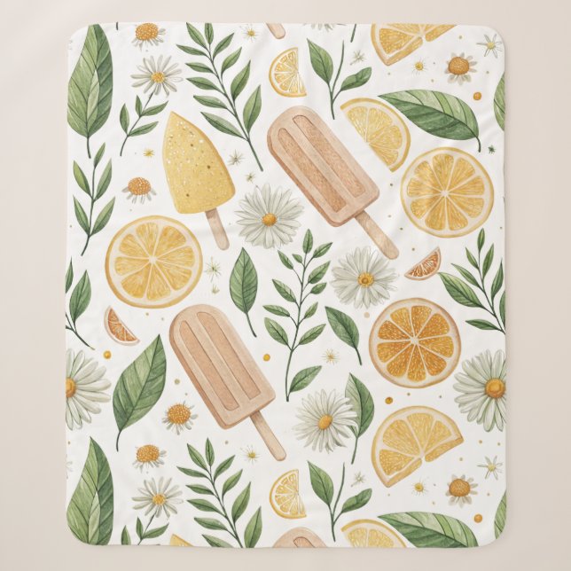 Citrus Popsicle & Daisy Sherpa Blanket – Medium (Front)