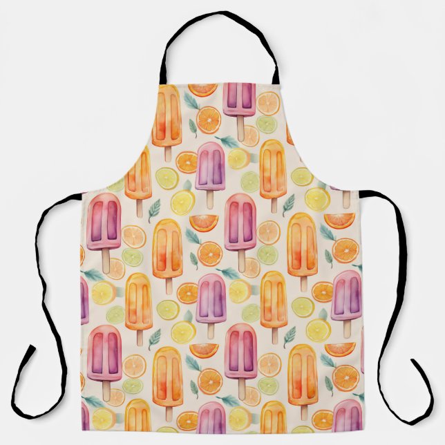 Citrus Popsicle Delight – Watercolor Frozen Treats Apron (Front)