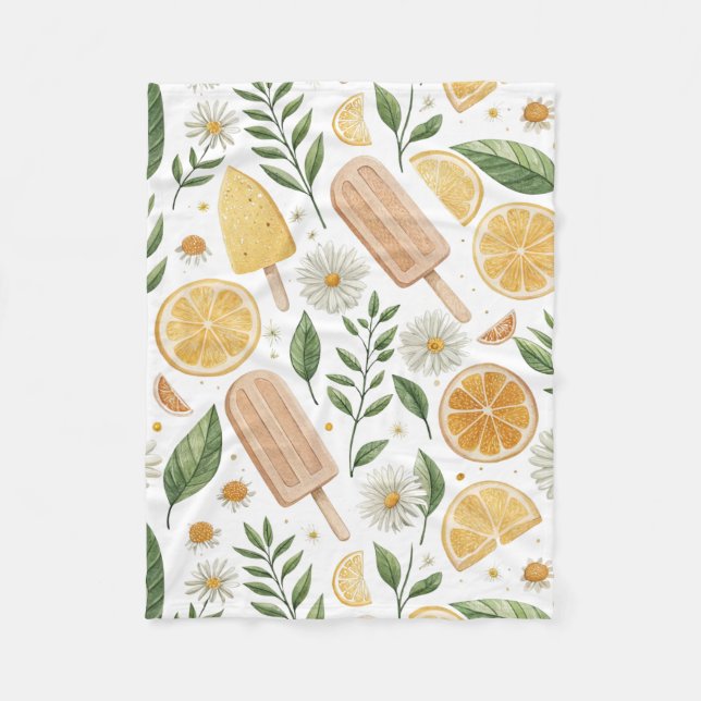 Citrus Popsicle & Floral Fleece Blanket (Front)