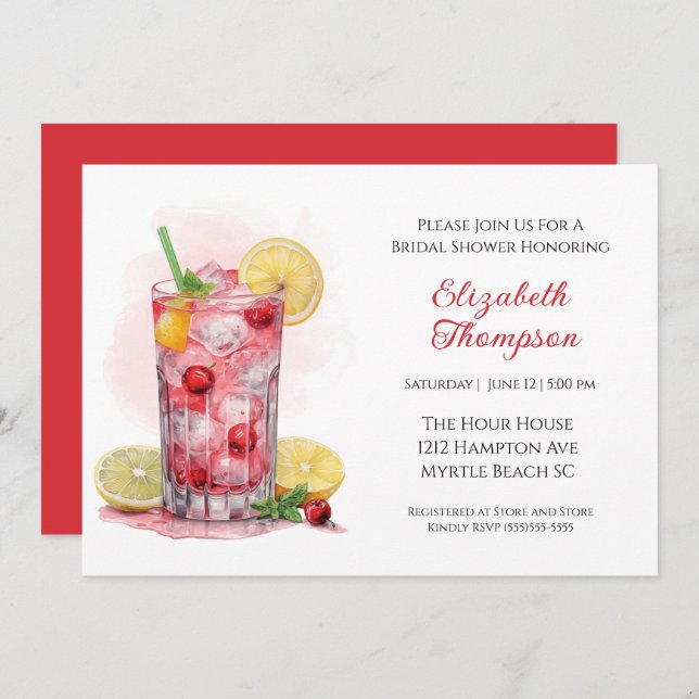 Citrus Red Fruit Drink Cocktail  Bridal Shower   Invitation (Front/Back)