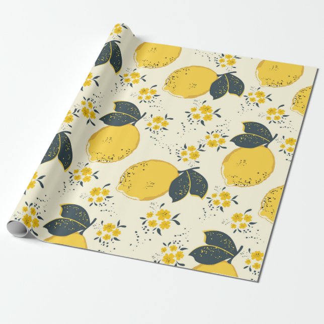 Citrus seamless pattern with colourful yellow lemo wrapping paper (Unrolled)
