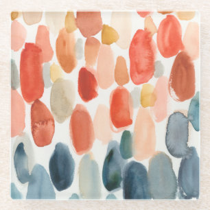 Citrus Season - Coral and Blue Stones Glass Coaster