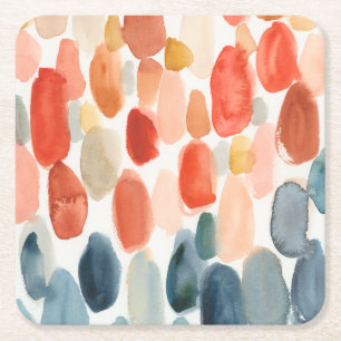 Citrus Season - Coral and Blue Stones Square Paper Coaster