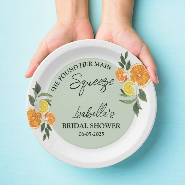 Citrus She Found Her Main Greenery  Bridal Shower Paper Plate (Citrus She Found Her Main Greenery Bridal Shower)