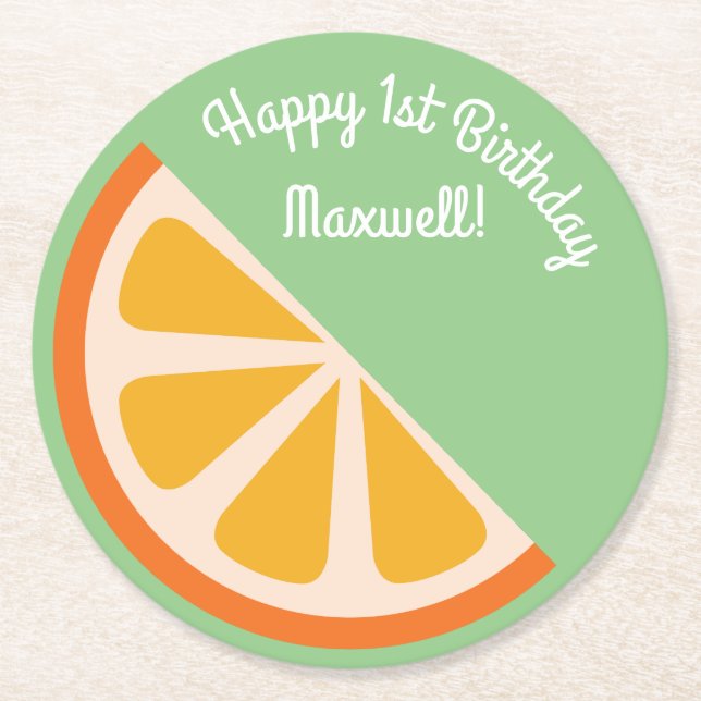 Citrus Slice Birthday Party Round Paper Coaster (Front)