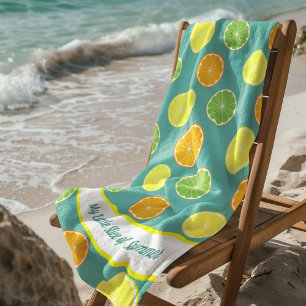 Citrus Slice of Summer Personalised Teal Beach Towel
