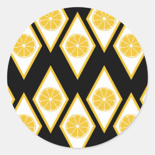 Citrus Slices in Modern Diamond Pattern Classic Round Sticker