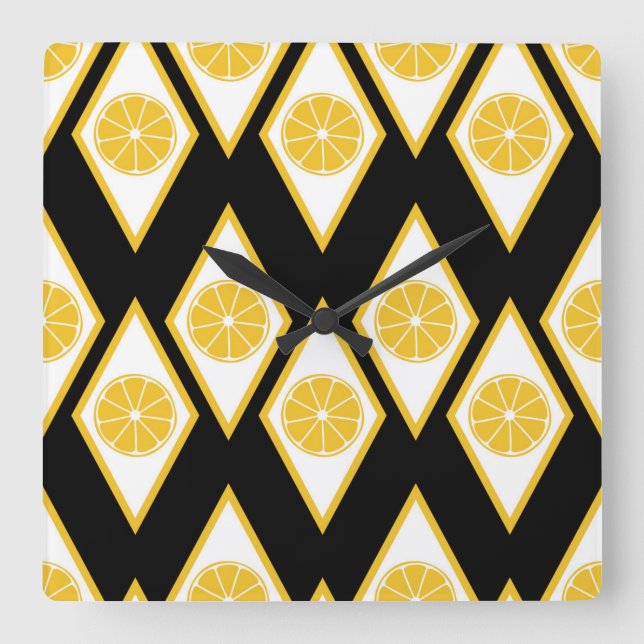Citrus Slices in Modern Diamond Pattern Square Wall Clock (Front)
