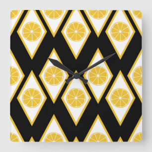 Citrus Slices in Modern Diamond Pattern Square Wall Clock