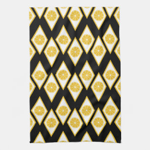 Citrus Slices in Modern Diamond Pattern Tea Towel