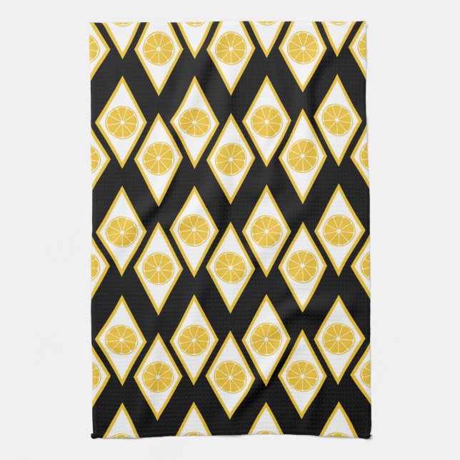 Citrus Slices in Modern Diamond Pattern Tea Towel (Vertical)