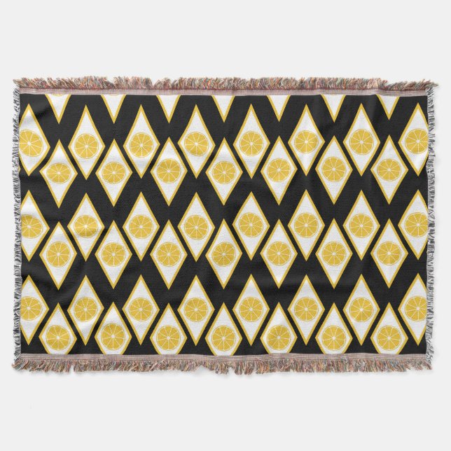 Citrus Slices in Modern Diamond Pattern Throw Blanket (Front)