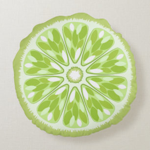 Citrus Slices Lime Round Cushion