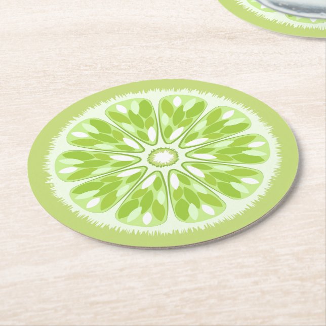 Citrus Slices Lime Round Paper Coaster (Angled)