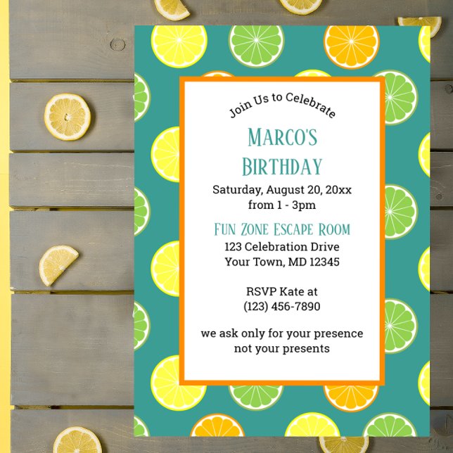 Citrus Slices Teal Birthday Invitation (Creator Uploaded)