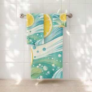 Citrus Spa Whimsical Watercolor Lemon & Lime Bath Towel Set