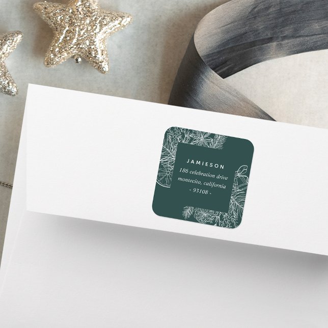 Citrus & Spice | Holiday Return Address Square Sticker (Creator Uploaded)