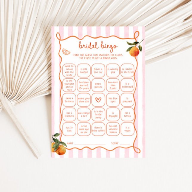 Citrus Spritz Pink Stripes Bridal Bingo Card (Creator Uploaded)
