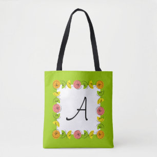 Citrus Square Green Monogram all over tote Bag