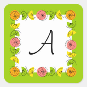 Citrus Square Green Monogram sticker square