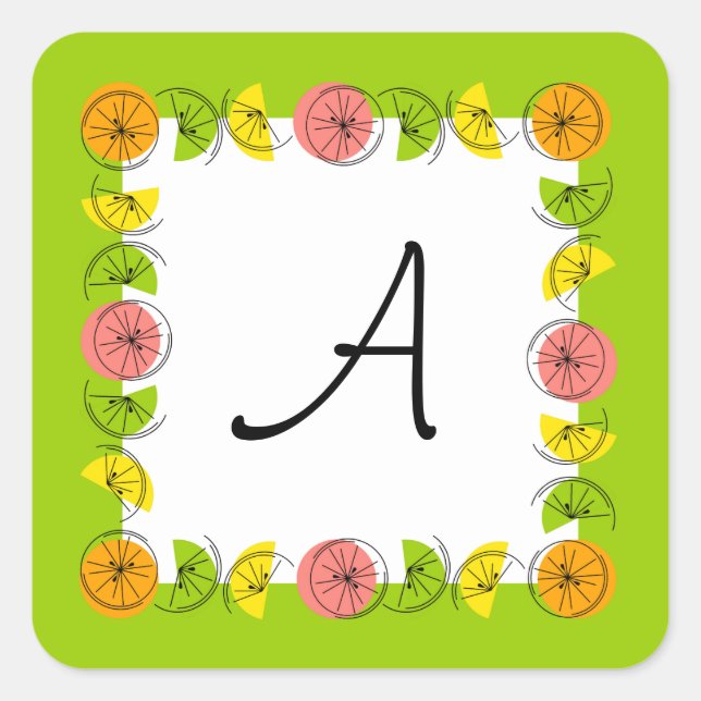 Citrus Square Green Monogram sticker square (Front)