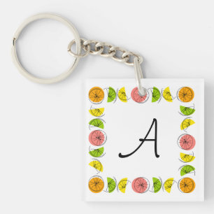 Citrus Square Monogram square double-sided Key Ring