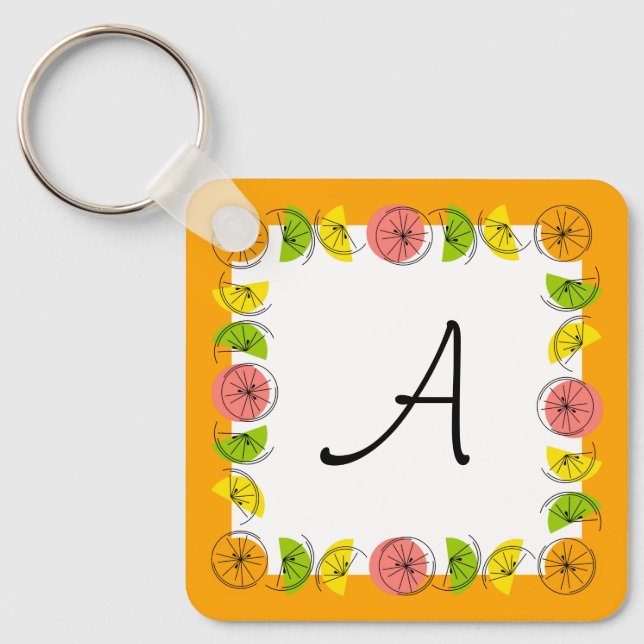 Citrus Square Orange Monogram aluminium  Key Ring (Front)