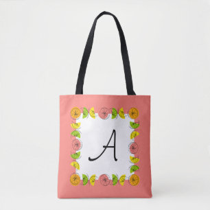 Citrus Square Pink Monogram all over tote Bag