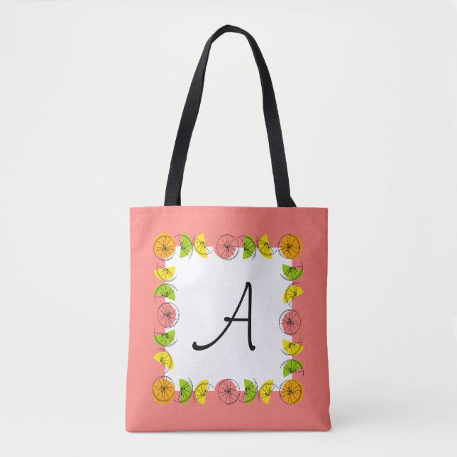 Citrus Square Pink Monogram all over tote Bag (Front)