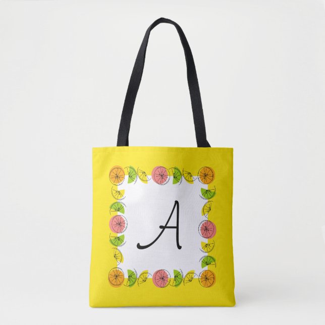 Citrus Square Yellow Monogram all over tote (Front)
