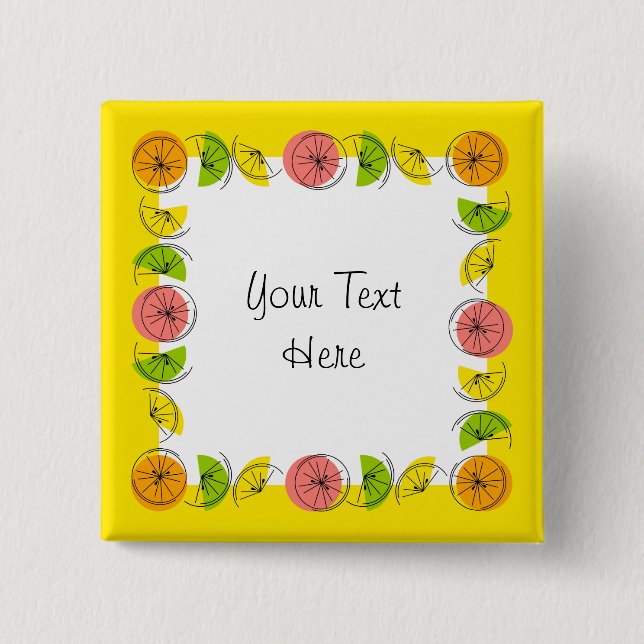 Citrus Square Yellow Text button square (Front)