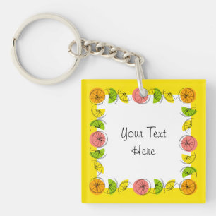 Citrus Square Yellow Text square double-sided Key Ring