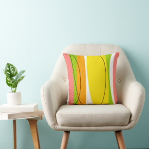 Citrus Stripe pink back square Cushion