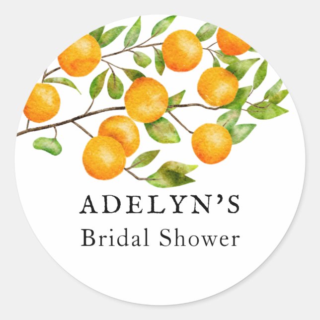 Citrus Summer Bridal Shower Favour Classic Round Sticker (Front)