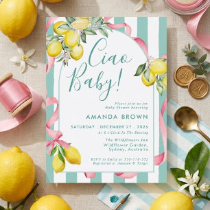 Citrus Summer Lemon Bow Itallian Ciao Baby Shower Invitation